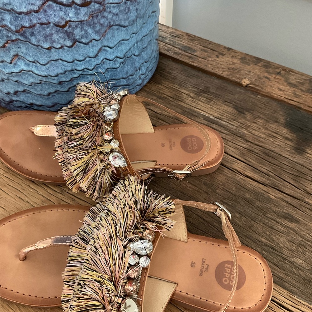 Boho Chic Beaded Fringe Sandals - Picture 3 of 4